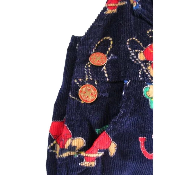 OshKosh BGosh Vestbak Cowboy Teddy Navy Blue Corduroy Overalls 12M EUC USA Made